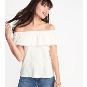 Old Navy White Ruffle Off The Shoulder Top Sz S